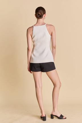 ENDLESS ROSE - Jacqueline Sleeveless Buttoned Tweed Top - TOPS available at Objectrare