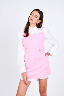 ENDLESS ROSE - Gracie Bow Embellished Sleeveless Mini Dress - DRESSES available at Objectrare