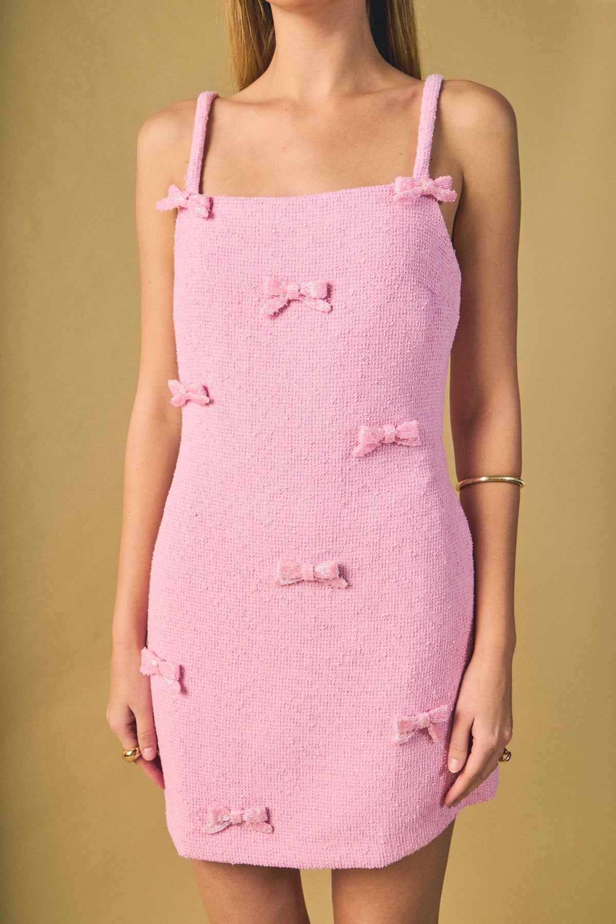 ENDLESS ROSE - Gracie Bow Embellished Sleeveless Mini Dress - DRESSES available at Objectrare