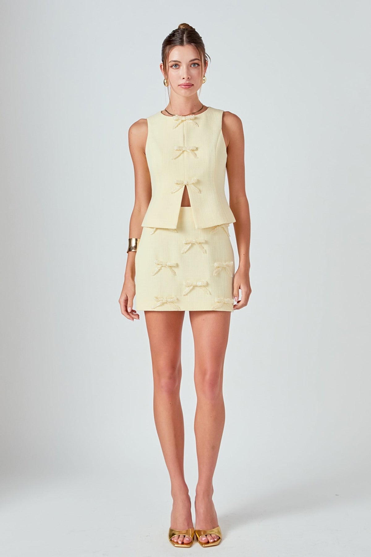 ENDLESS ROSE - Mila Bow Embellished Sleeveless Top - TOPS available at Objectrare