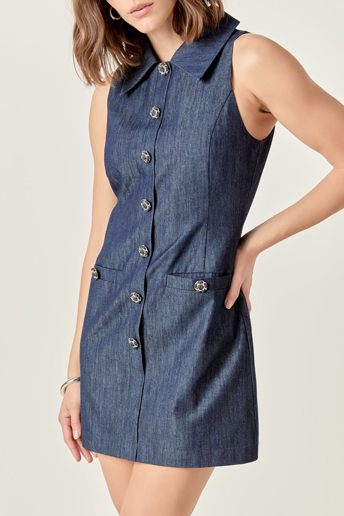 ENDLESS ROSE - Denim Collared Mini Dress - DRESSES available at Objectrare