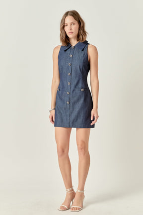 ENDLESS ROSE - Denim Collared Mini Dress - DRESSES available at Objectrare