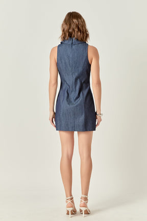 ENDLESS ROSE - Denim Collared Mini Dress - DRESSES available at Objectrare