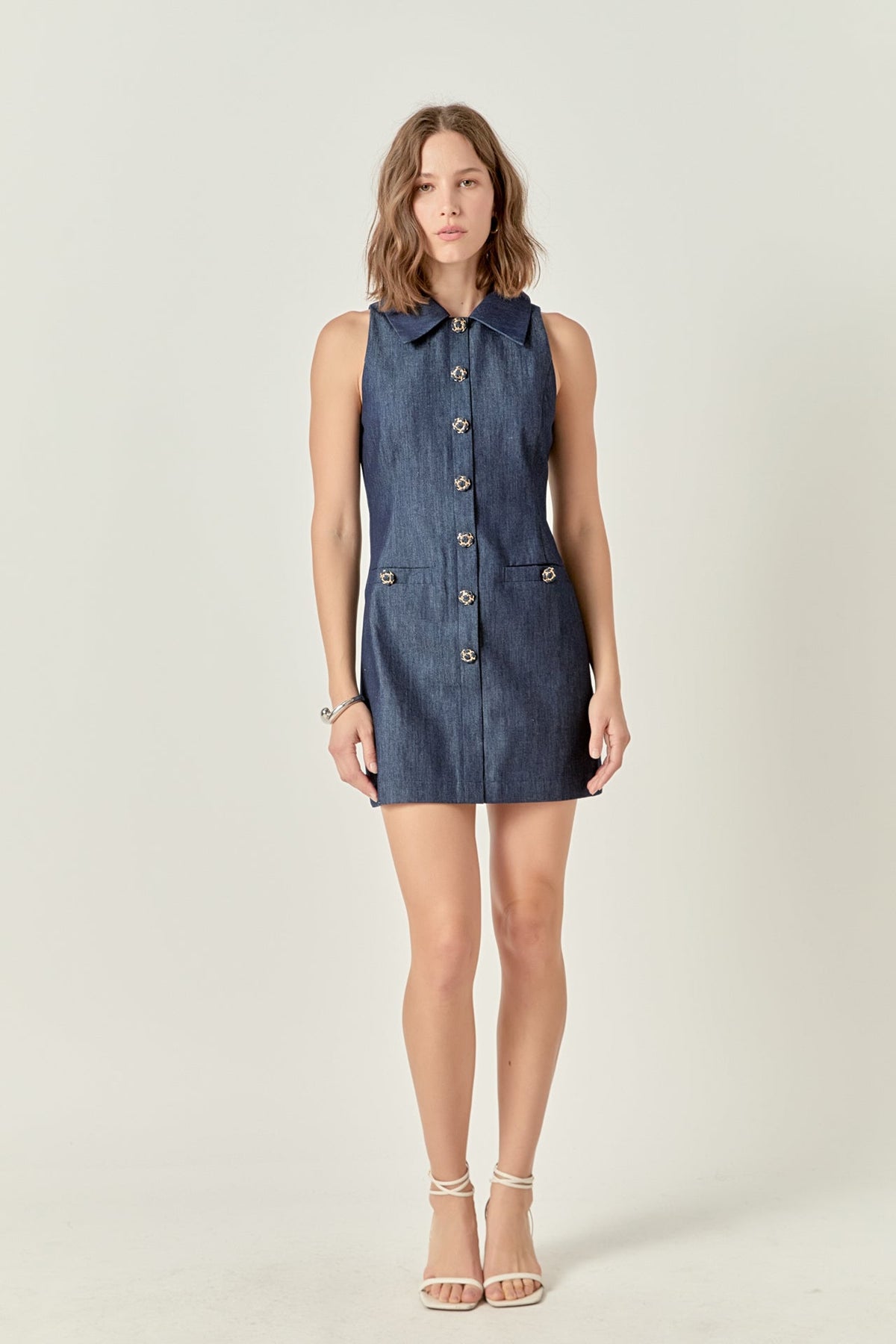 ENDLESS ROSE - Denim Collared Mini Dress - DRESSES available at Objectrare