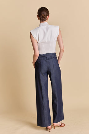 ENDLESS ROSE - Fitted Creased Pants - DENIM available at Objectrare