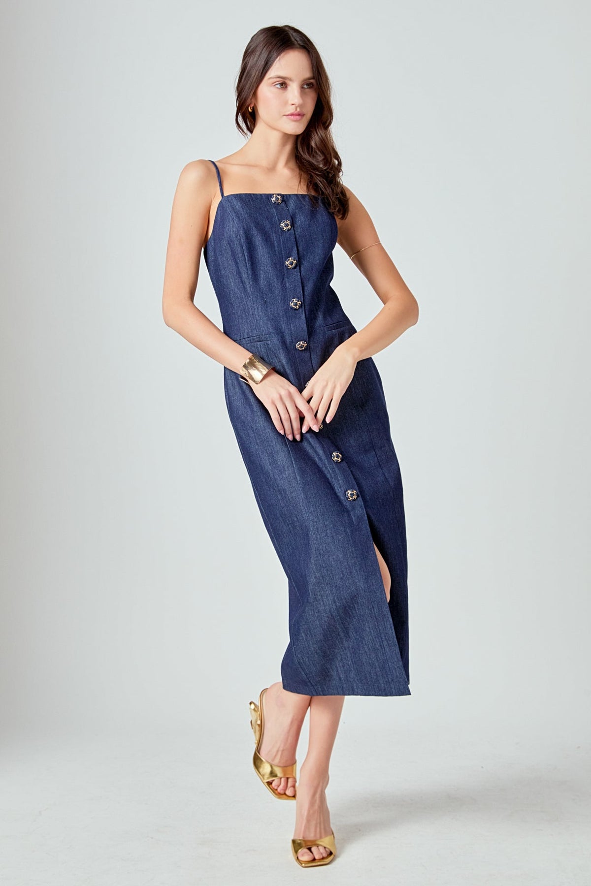 ENDLESS ROSE - High Neck Denim Midi Dress - DRESSES available at Objectrare