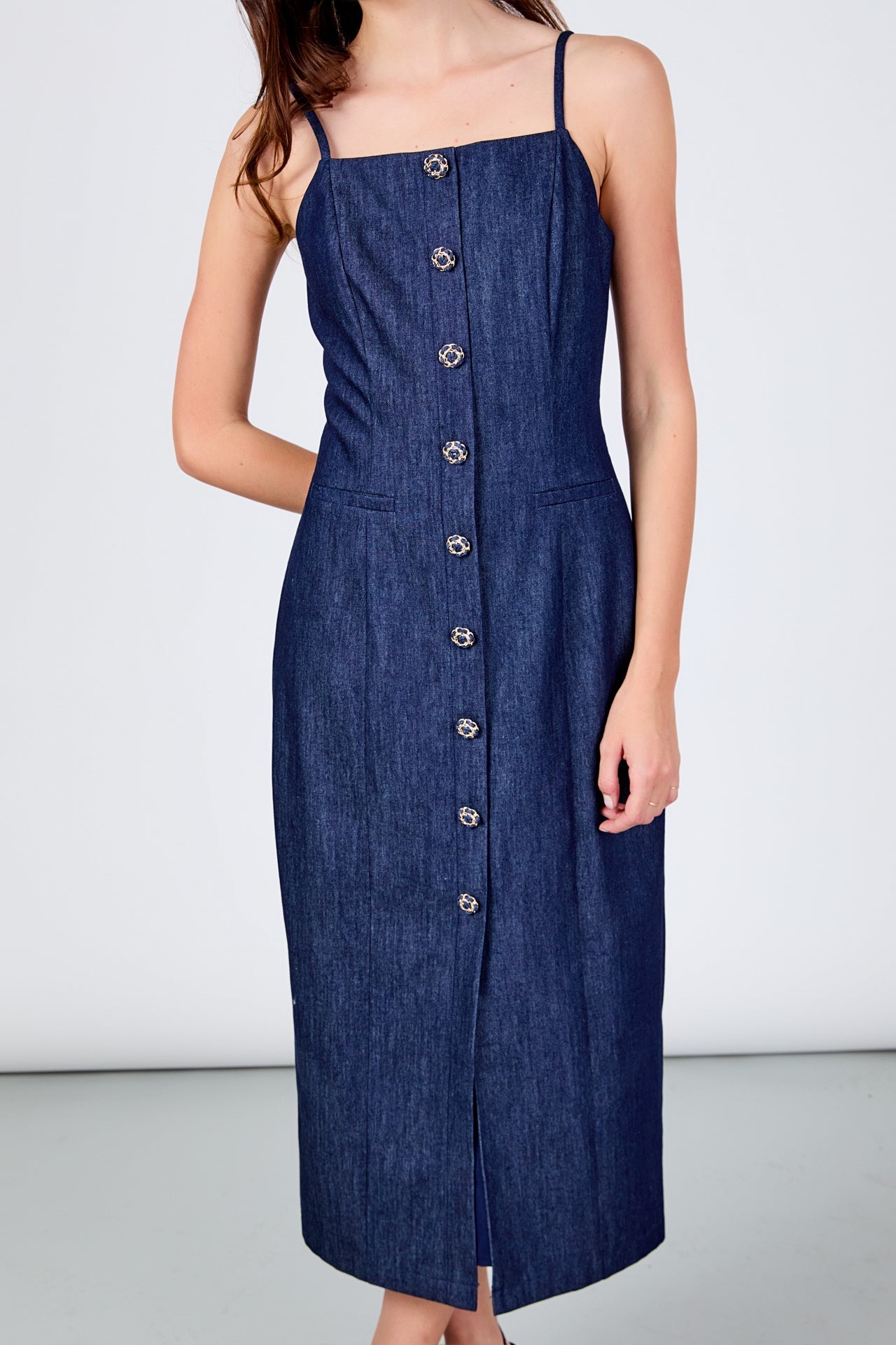 ENDLESS ROSE - High Neck Denim Midi Dress - DRESSES available at Objectrare