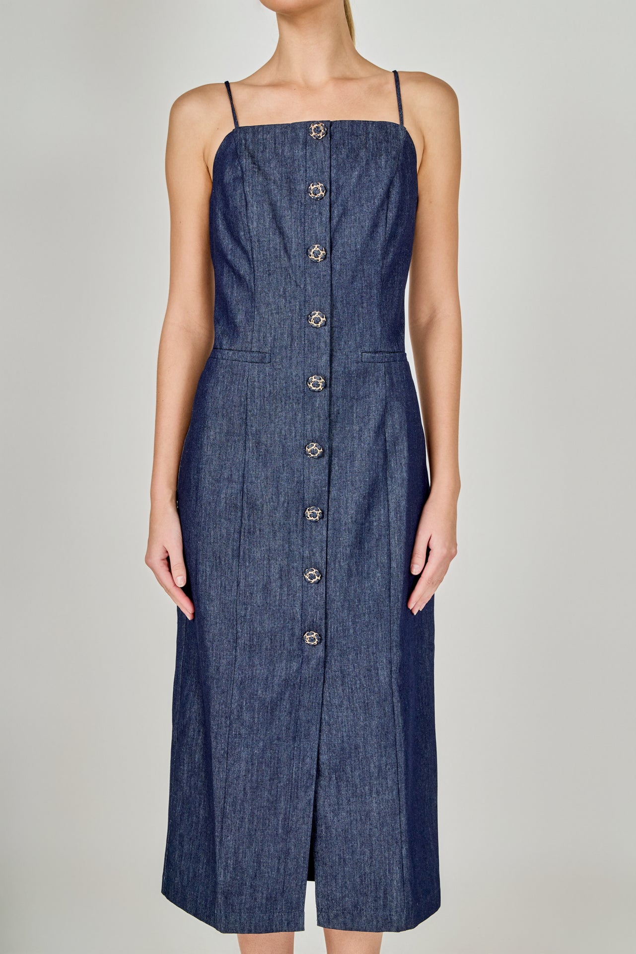 ENDLESS ROSE - High Neck Denim Midi Dress - DRESSES available at Objectrare