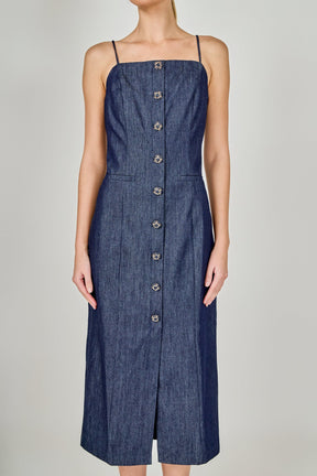 ENDLESS ROSE - High Neck Denim Midi Dress - DRESSES available at Objectrare