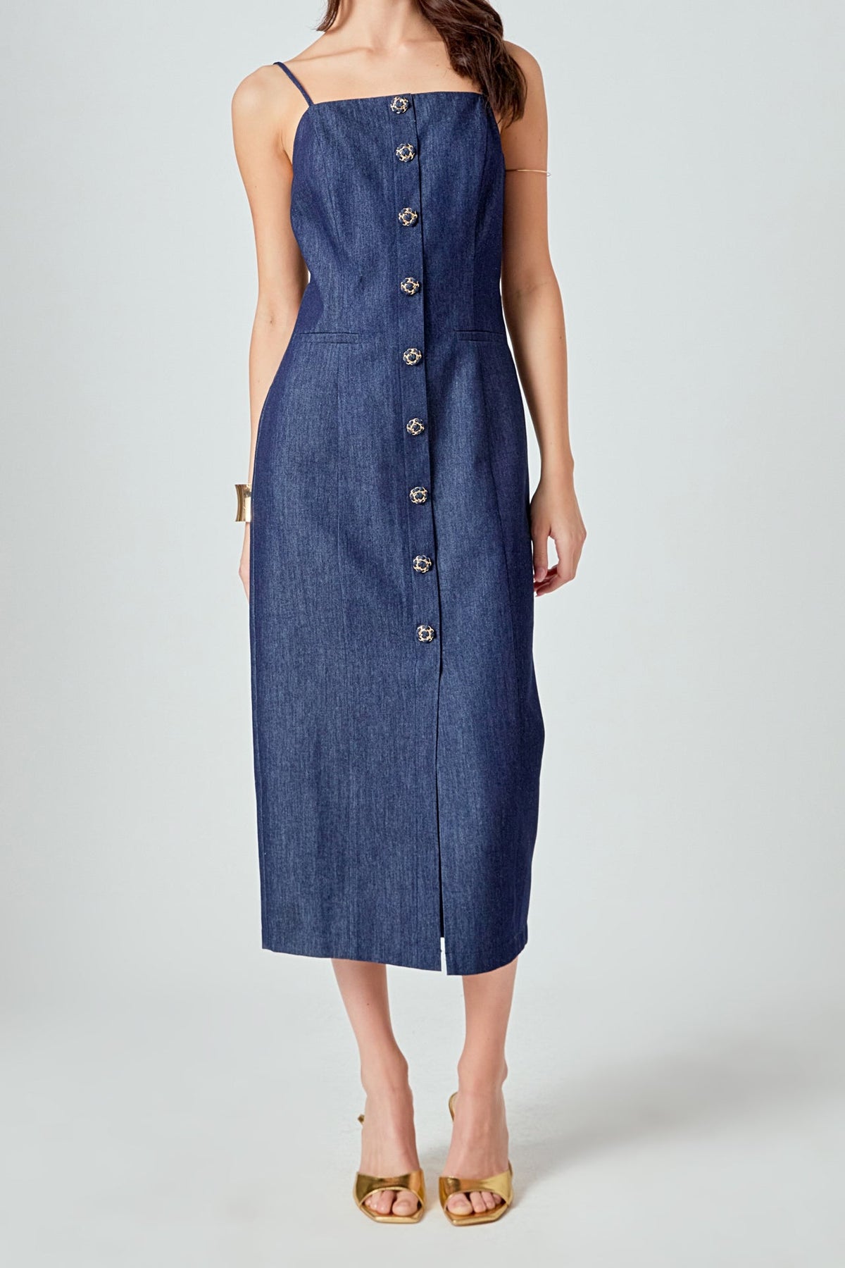 ENDLESS ROSE - High Neck Denim Midi Dress - DRESSES available at Objectrare