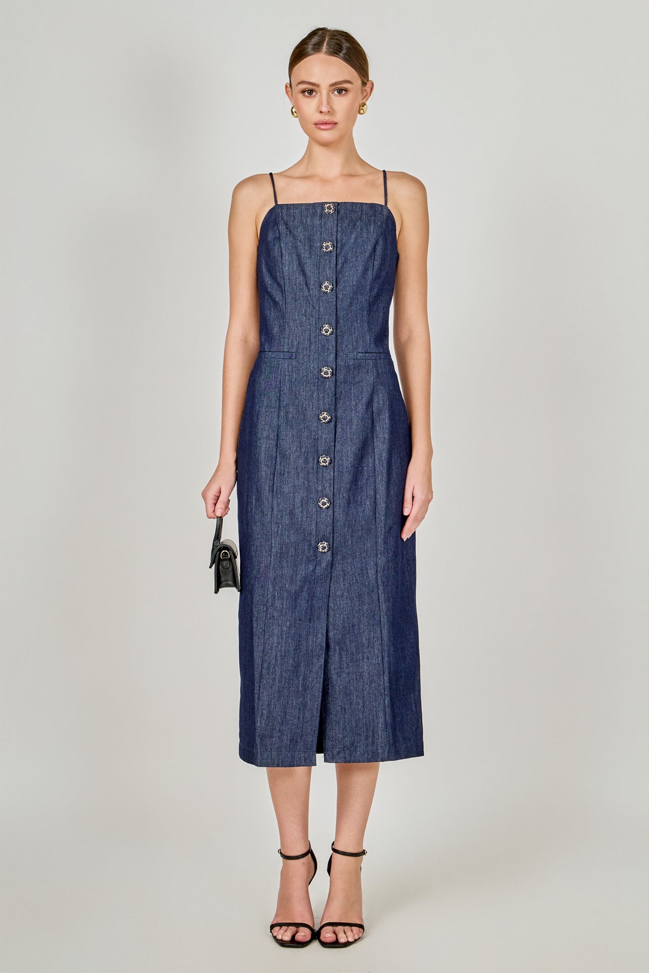 ENDLESS ROSE - High Neck Denim Midi Dress - DRESSES available at Objectrare