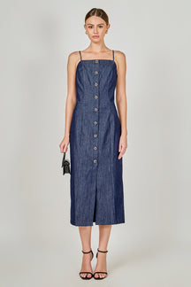 ENDLESS ROSE - High Neck Denim Midi Dress - DRESSES available at Objectrare