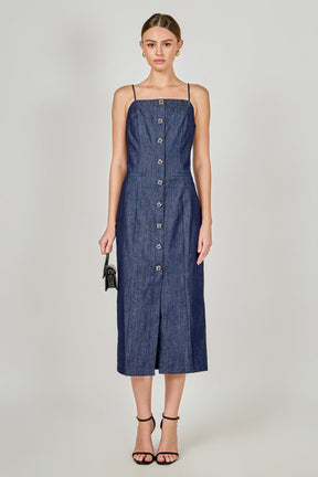 ENDLESS ROSE - High Neck Denim Midi Dress - DRESSES available at Objectrare
