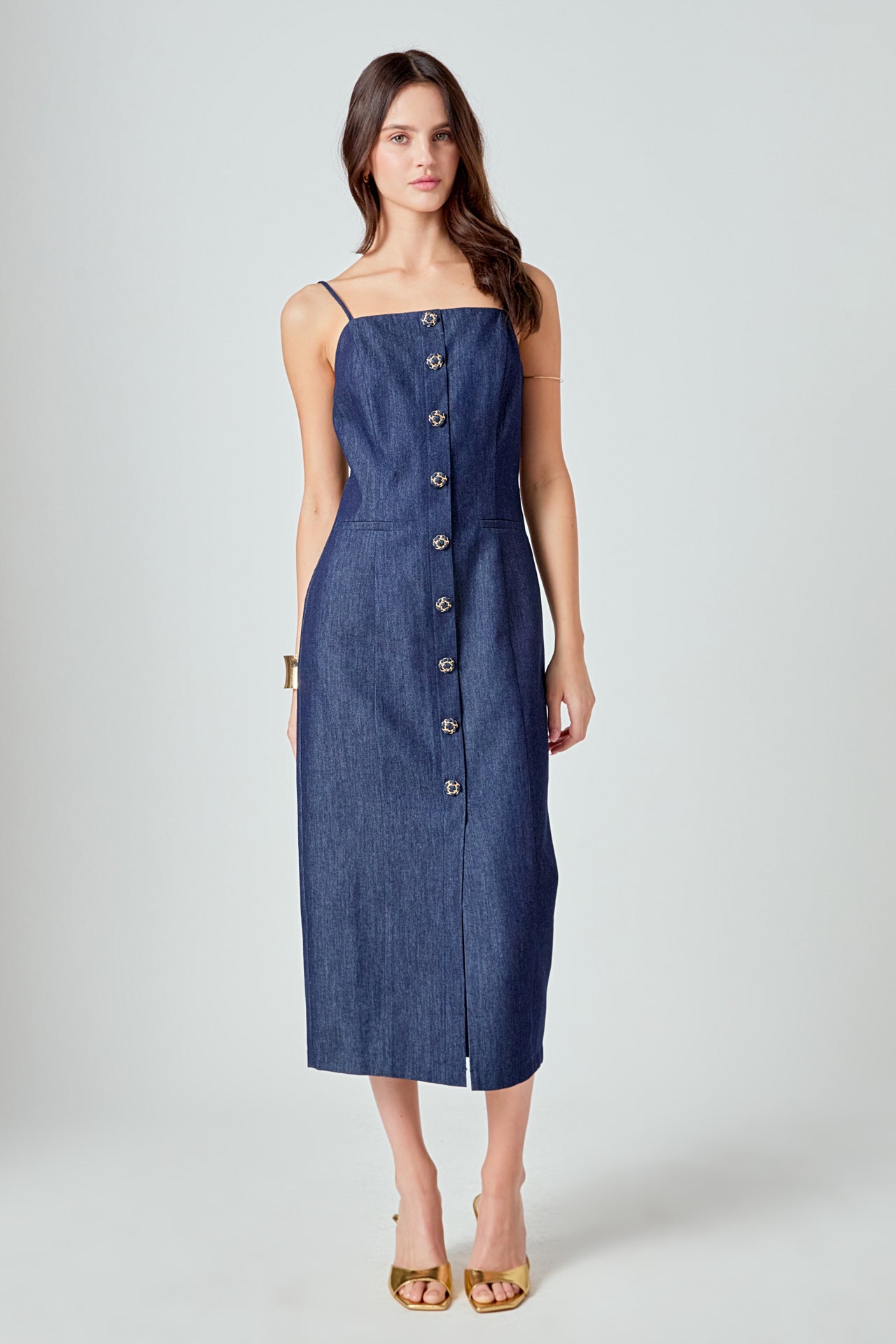 ENDLESS ROSE - High Neck Denim Midi Dress - DRESSES available at Objectrare