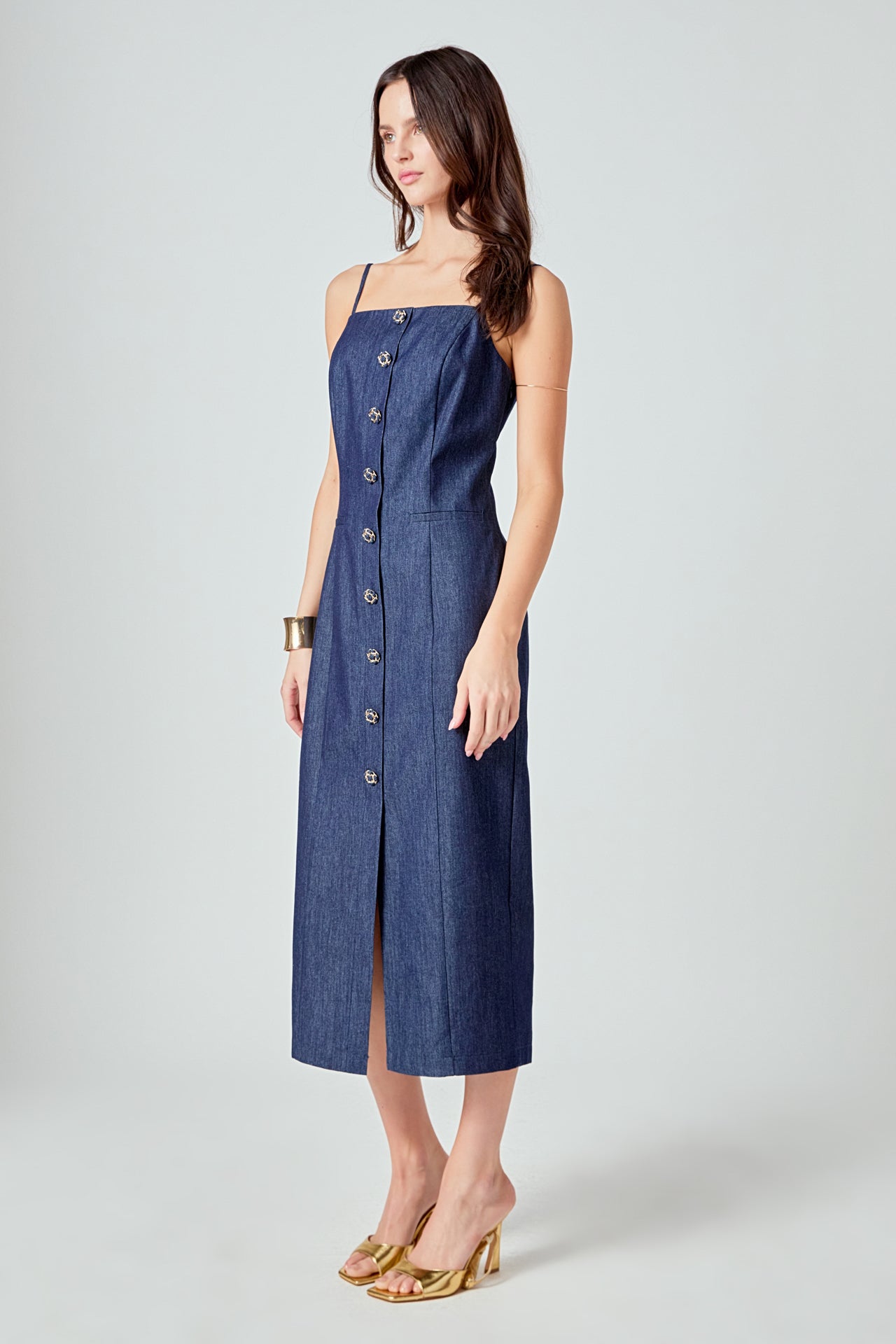ENDLESS ROSE - High Neck Denim Midi Dress - DRESSES available at Objectrare
