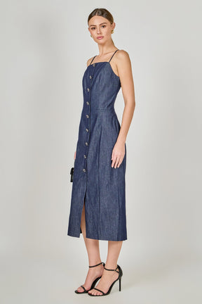 ENDLESS ROSE - High Neck Denim Midi Dress - DRESSES available at Objectrare