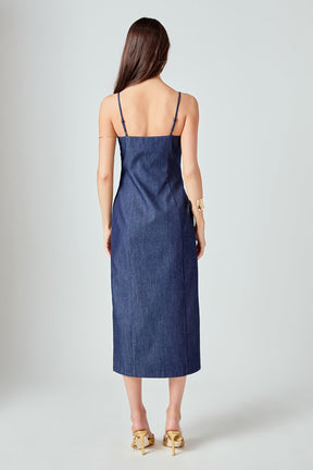 ENDLESS ROSE - High Neck Denim Midi Dress - DRESSES available at Objectrare