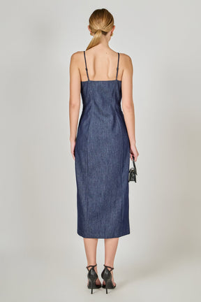 ENDLESS ROSE - High Neck Denim Midi Dress - DRESSES available at Objectrare