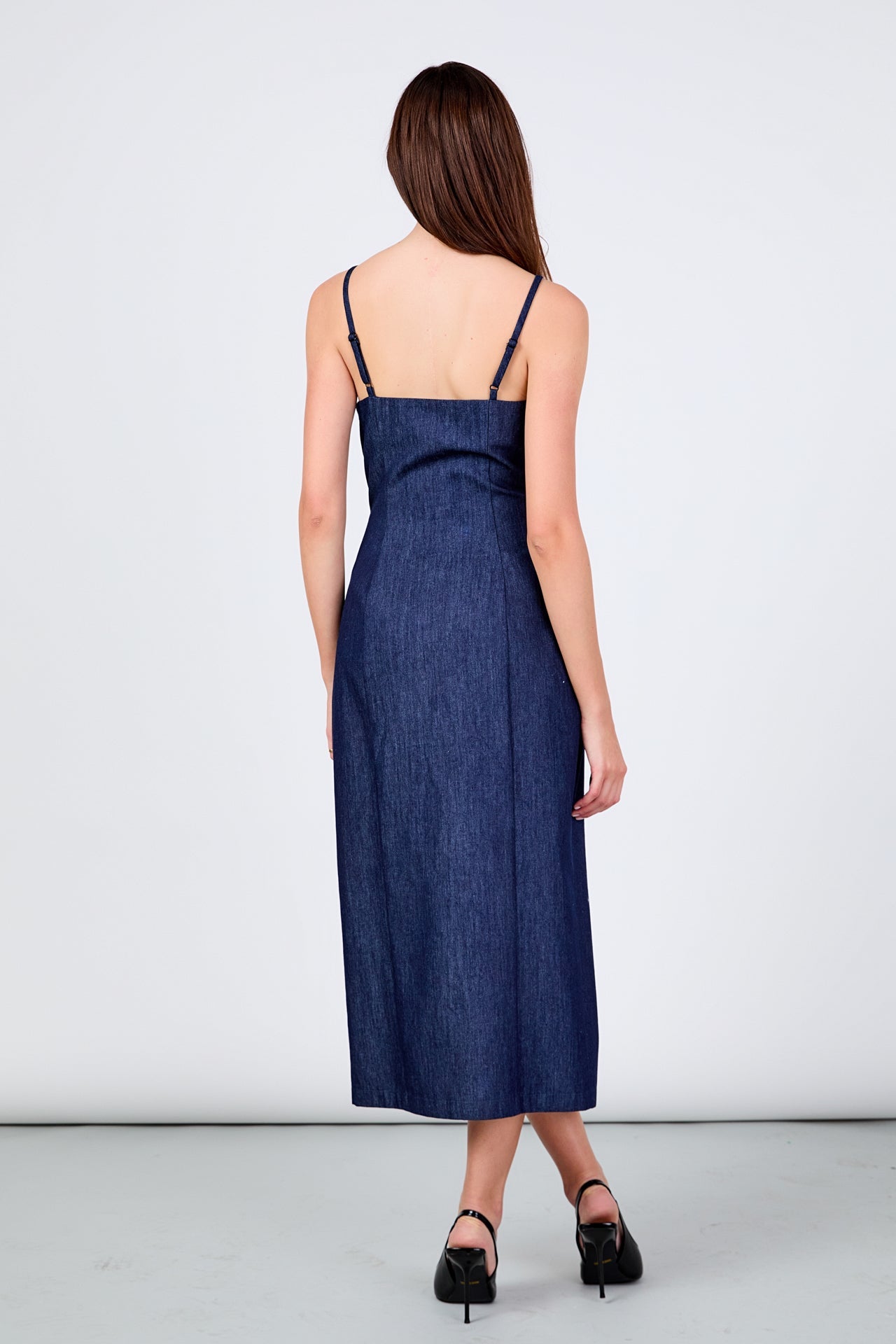 ENDLESS ROSE - High Neck Denim Midi Dress - DRESSES available at Objectrare