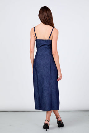 ENDLESS ROSE - High Neck Denim Midi Dress - DRESSES available at Objectrare
