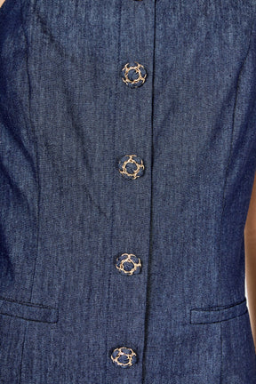 ENDLESS ROSE - High Neck Denim Midi Dress - DRESSES available at Objectrare