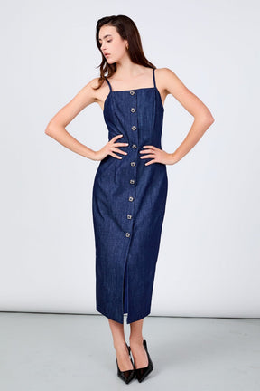 ENDLESS ROSE - High Neck Denim Midi Dress - DRESSES available at Objectrare