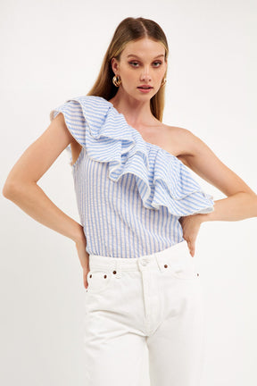ENDLESS ROSE - One Shoulder Stripe Top - TOPS available at Objectrare