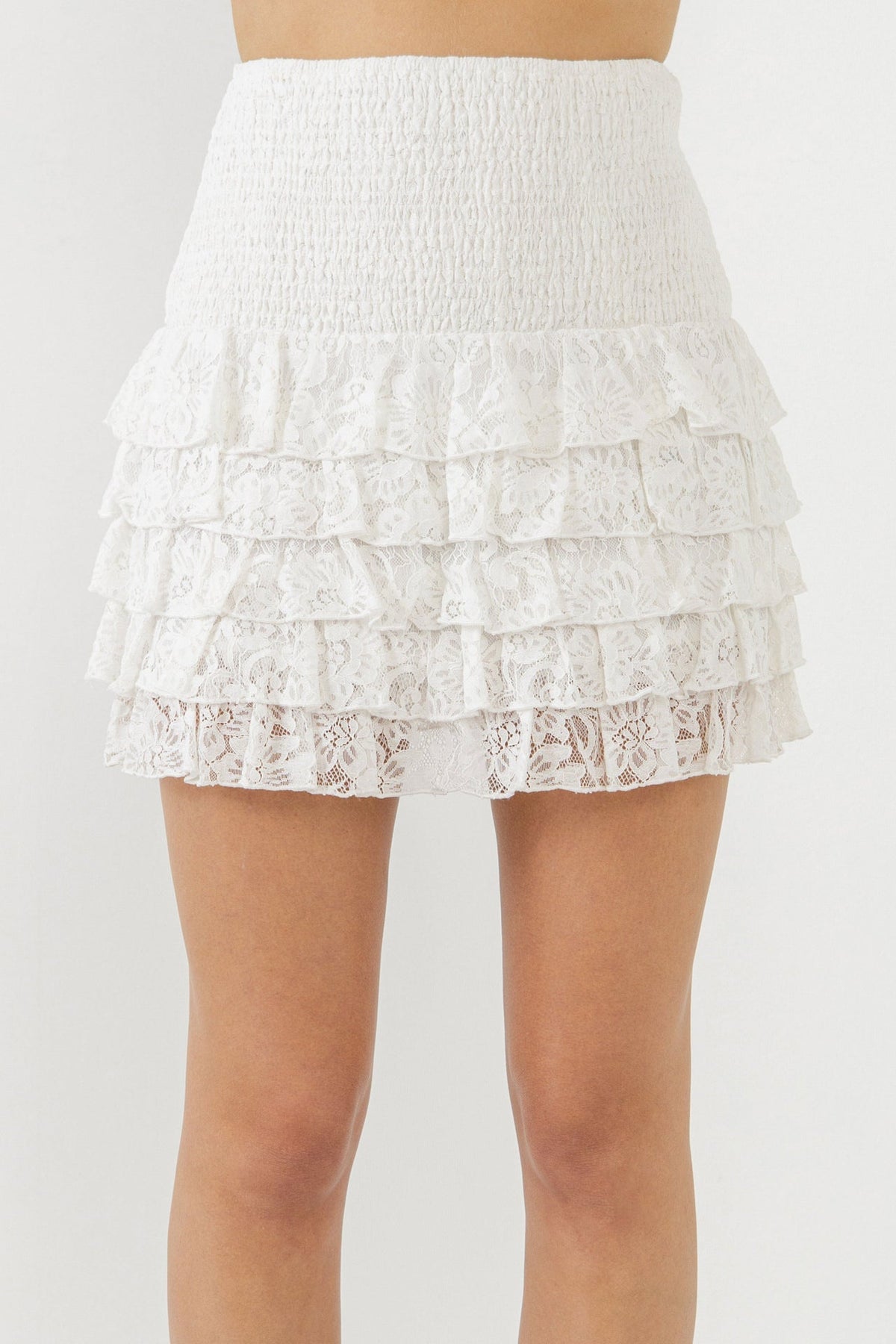 ENDLESS ROSE - Ruffled Lace Mini Smocked Skirt - SKIRTS available at Objectrare