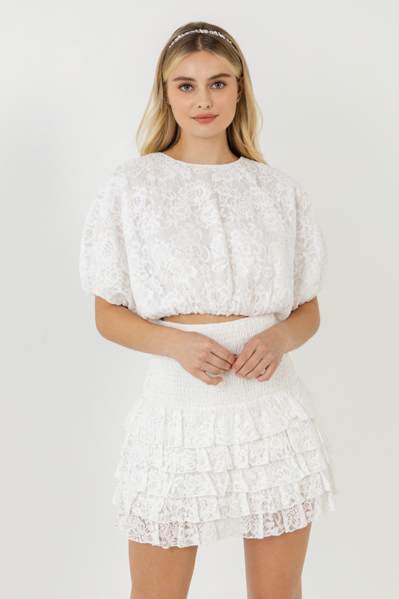 ENDLESS ROSE - Ruffled Lace Mini Smocked Skirt - SKIRTS available at Objectrare