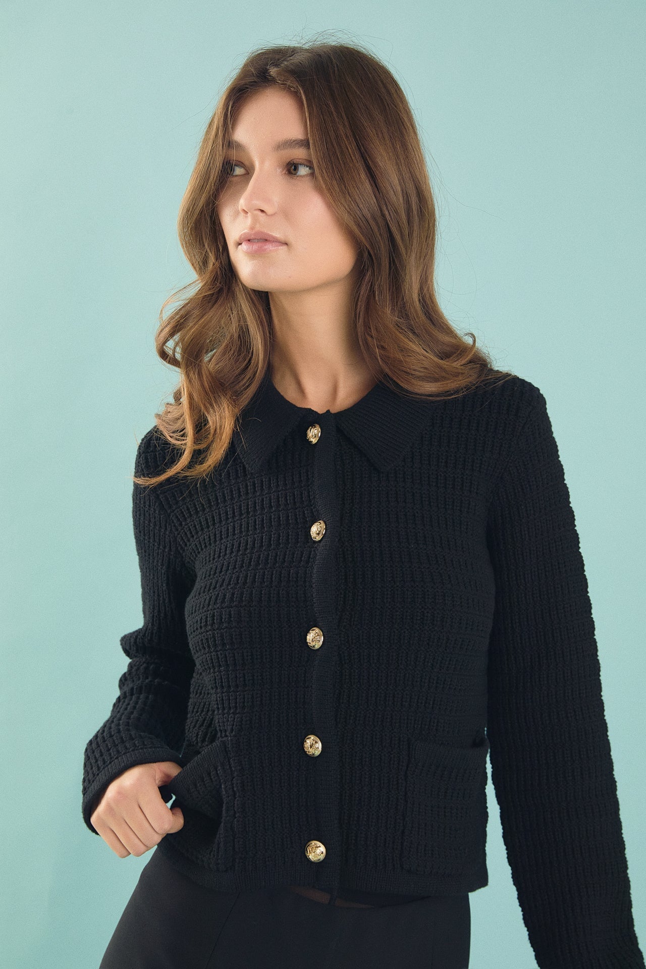 ENDLESS ROSE - Endless Rose - Lanie Knit Sweater Collared Jacket - SWEATERS & KNITS available at Objectrare