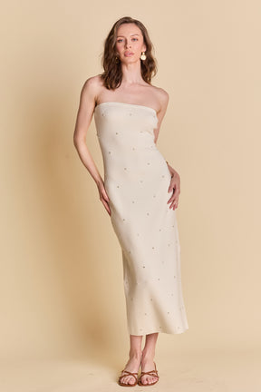 Embellished Strapless Knit Midi Dress