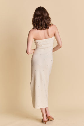 Embellished Strapless Knit Midi Dress