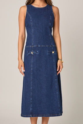 Denim Drop Waist Midi Dress
