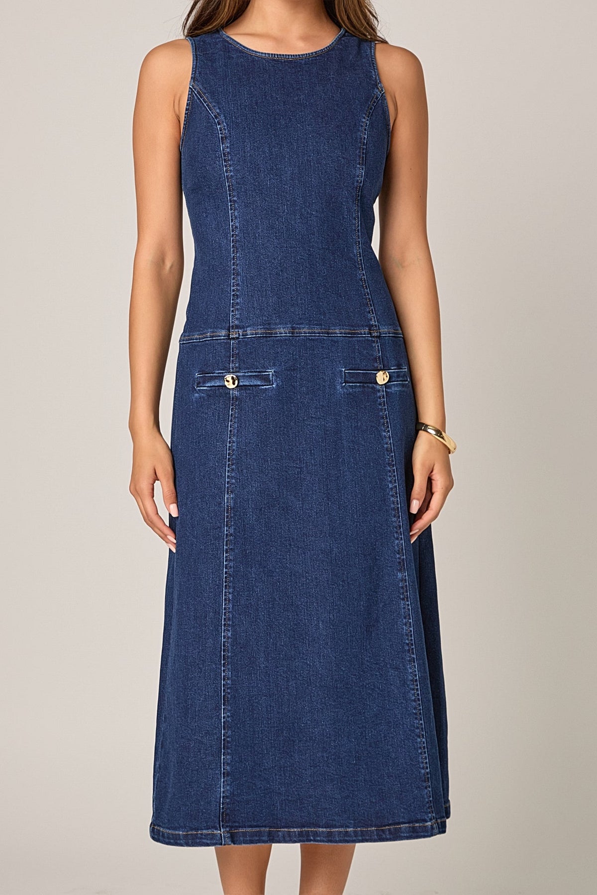 ENDLESS ROSE - Denim Drop Waist Midi Dress - DRESSES available at Objectrare