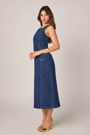 Denim Drop Waist Midi Dress