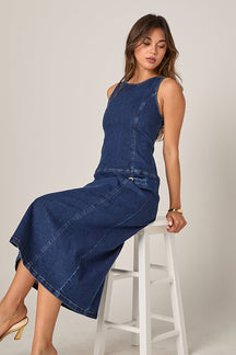 Denim Drop Waist Midi Dress