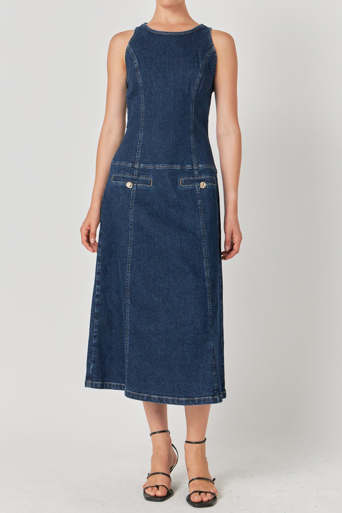 Denim Drop Waist Midi Dress