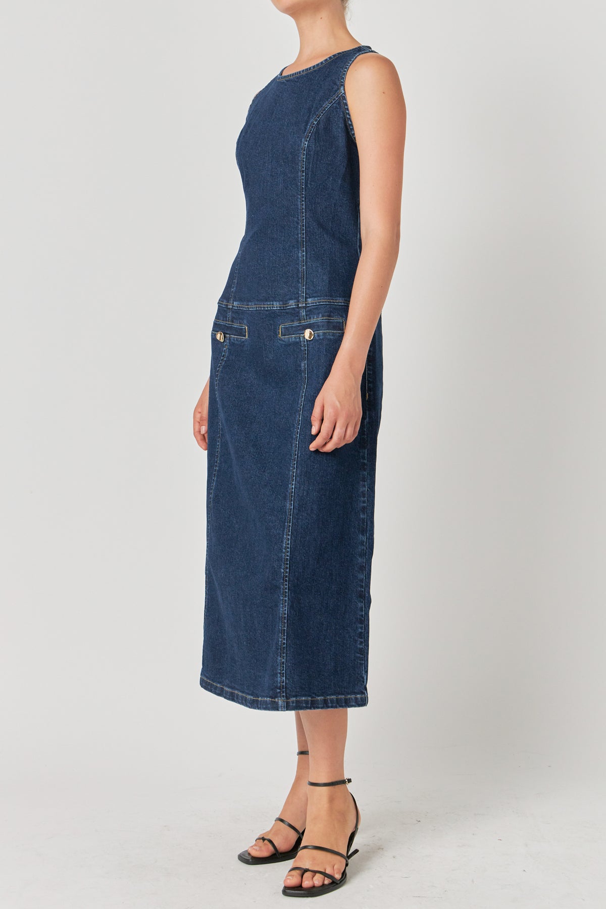 Denim Drop Waist Midi Dress