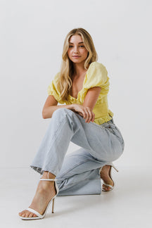 ENDLESS ROSE - Sweetheart Smocked Puff Sleeve Top - TOPS available at Objectrare