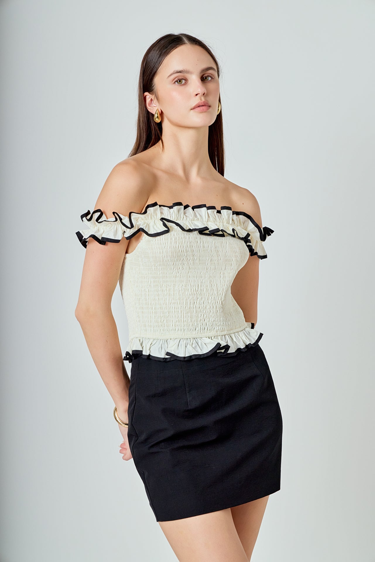 ENDLESS ROSE - Marina Off the Shoulder Ruffle Smocked Top - TOPS available at Objectrare