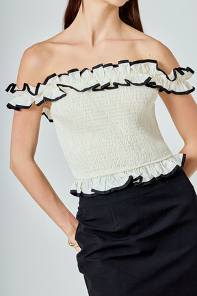 ENDLESS ROSE - Marina Off the Shoulder Ruffle Smocked Top - TOPS available at Objectrare