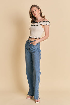 ENDLESS ROSE - Marina Off the Shoulder Ruffle Smocked Top - TOPS available at Objectrare