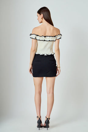 ENDLESS ROSE - Marina Off the Shoulder Ruffle Smocked Top - TOPS available at Objectrare