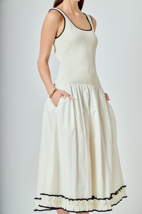ENDLESS ROSE - Estelle Drop waist Smocked Bodice Midi Dress - DRESSES available at Objectrare