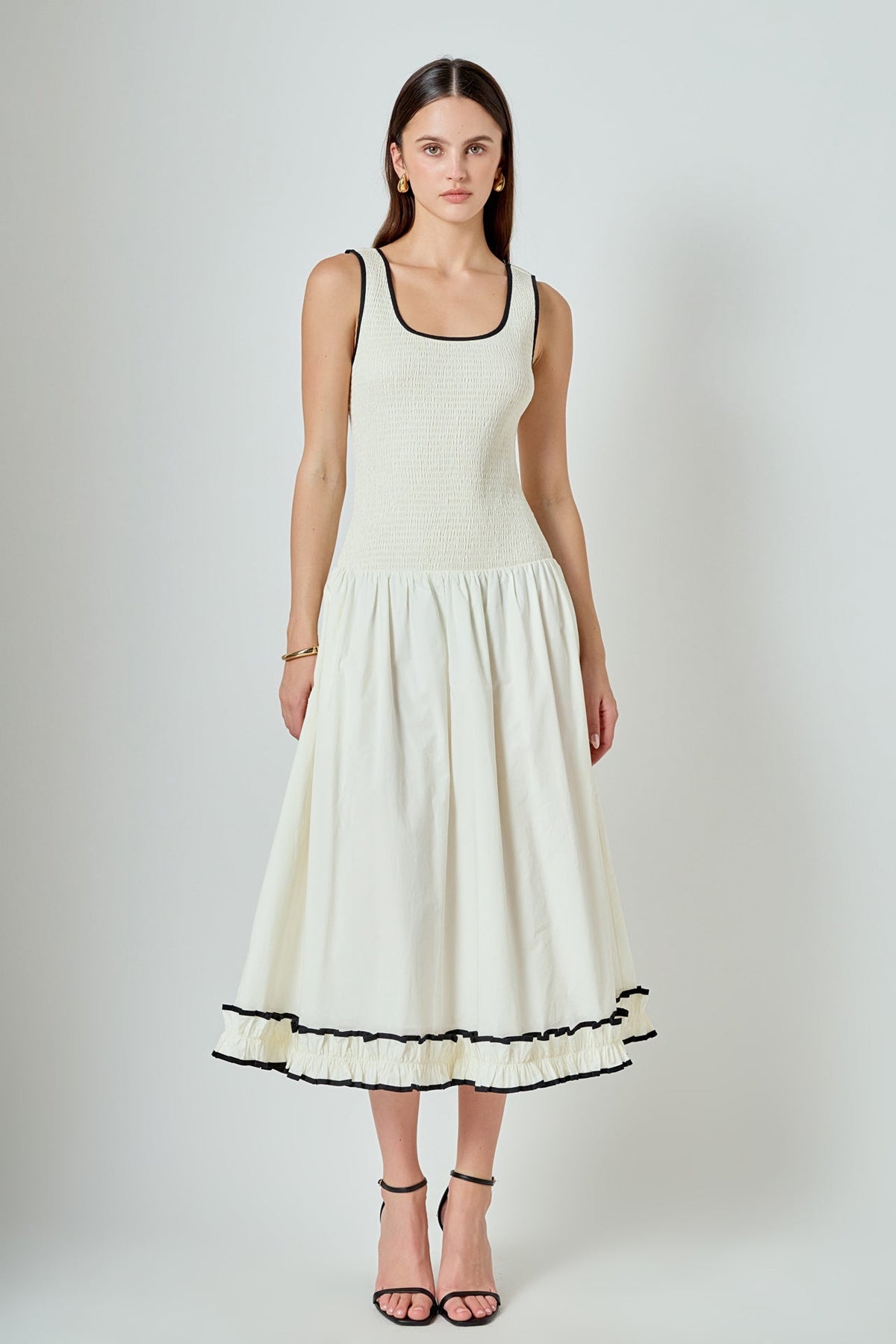 ENDLESS ROSE - Estelle Drop waist Smocked Bodice Midi Dress - DRESSES available at Objectrare