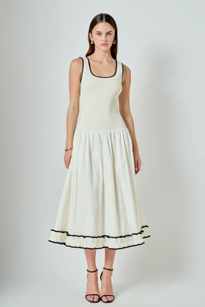 ENDLESS ROSE - Estelle Drop waist Smocked Bodice Midi Dress - DRESSES available at Objectrare