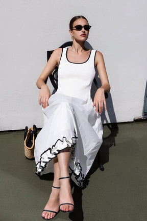 ENDLESS ROSE - Estelle Drop waist Smocked Bodice Midi Dress - DRESSES available at Objectrare