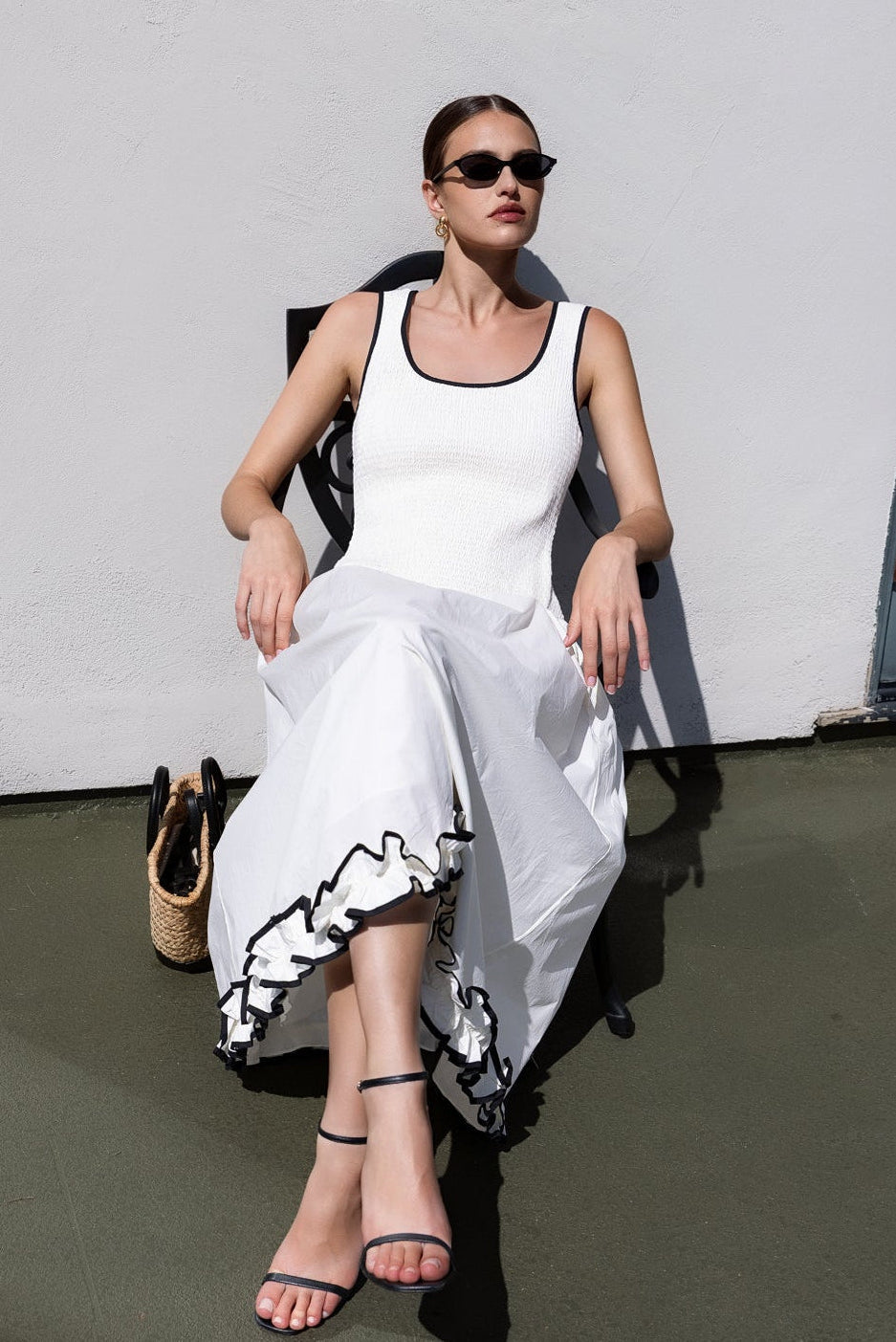 ENDLESS ROSE - Estelle Drop waist Smocked Bodice Midi Dress - DRESSES available at Objectrare