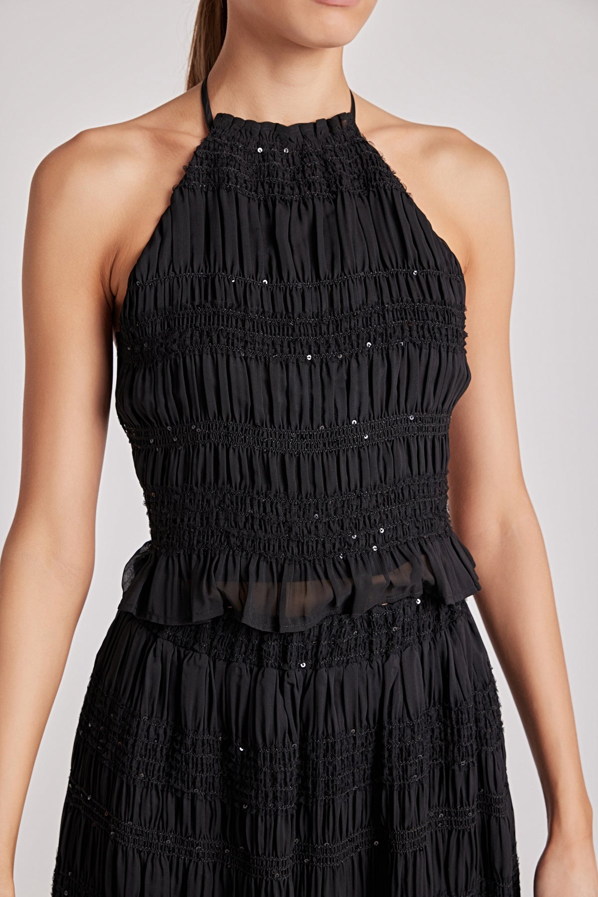 Chiffon Gathered Sequins Halter Top