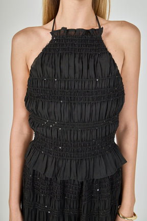 ENDLESS ROSE - Gathered Chiffon Sequined Halter Top - TOPS available at Objectrare